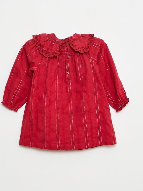 Licht jurkje met glansdraad + grote kraag met borduursel - Kiabi