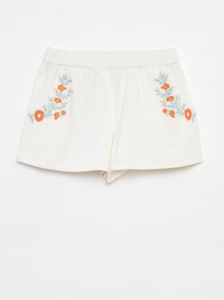 Licht short met borduursel en 2 zakken