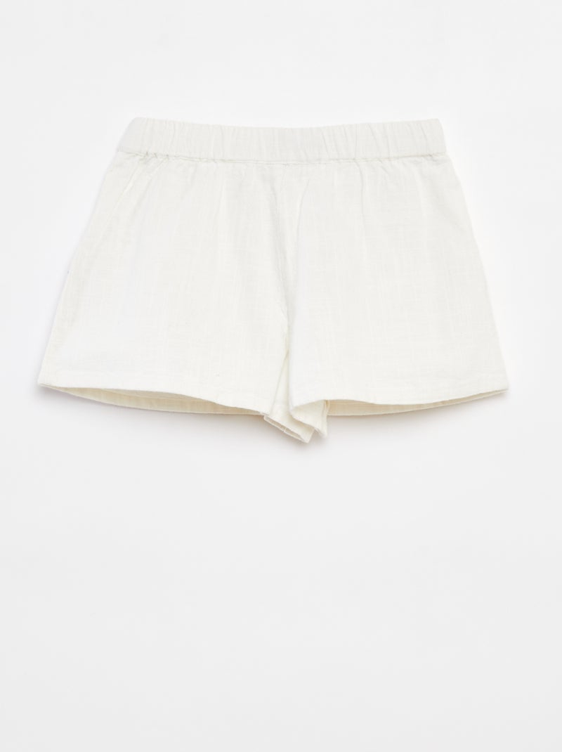 Licht short met borduursel en 2 zakken WIT - Kiabi