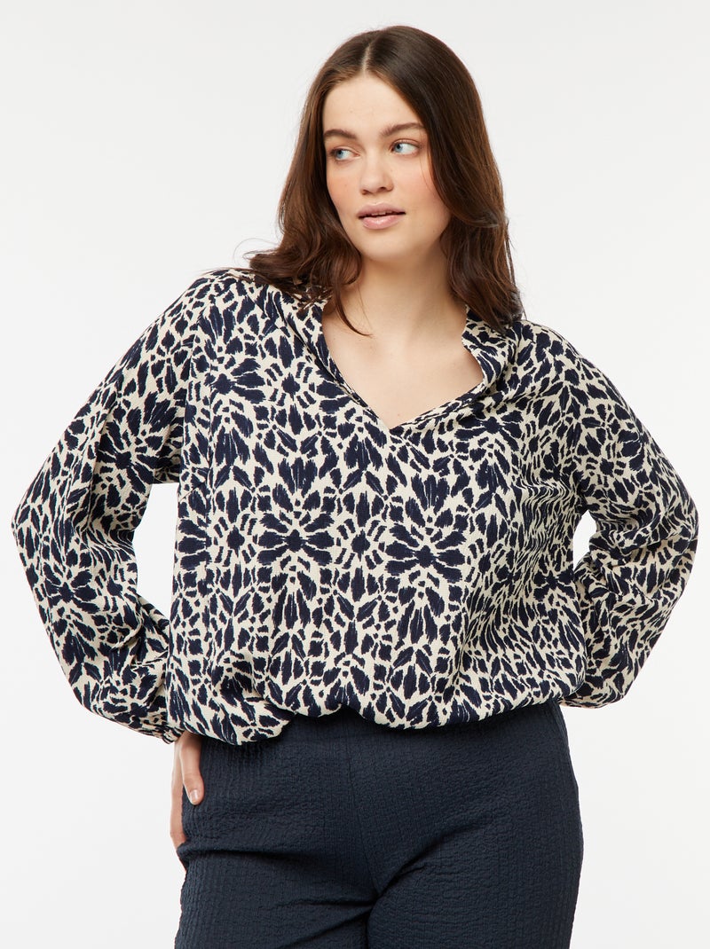 Lichte blouse met lange mouwen en motiefje Blauw - Kiabi