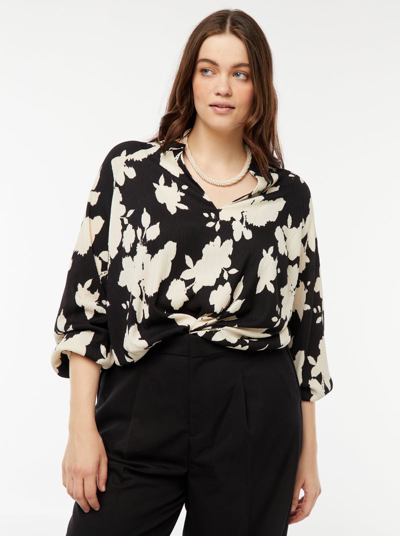 Lichte blouse met lange mouwen en motiefje Zwart - Kiabi
