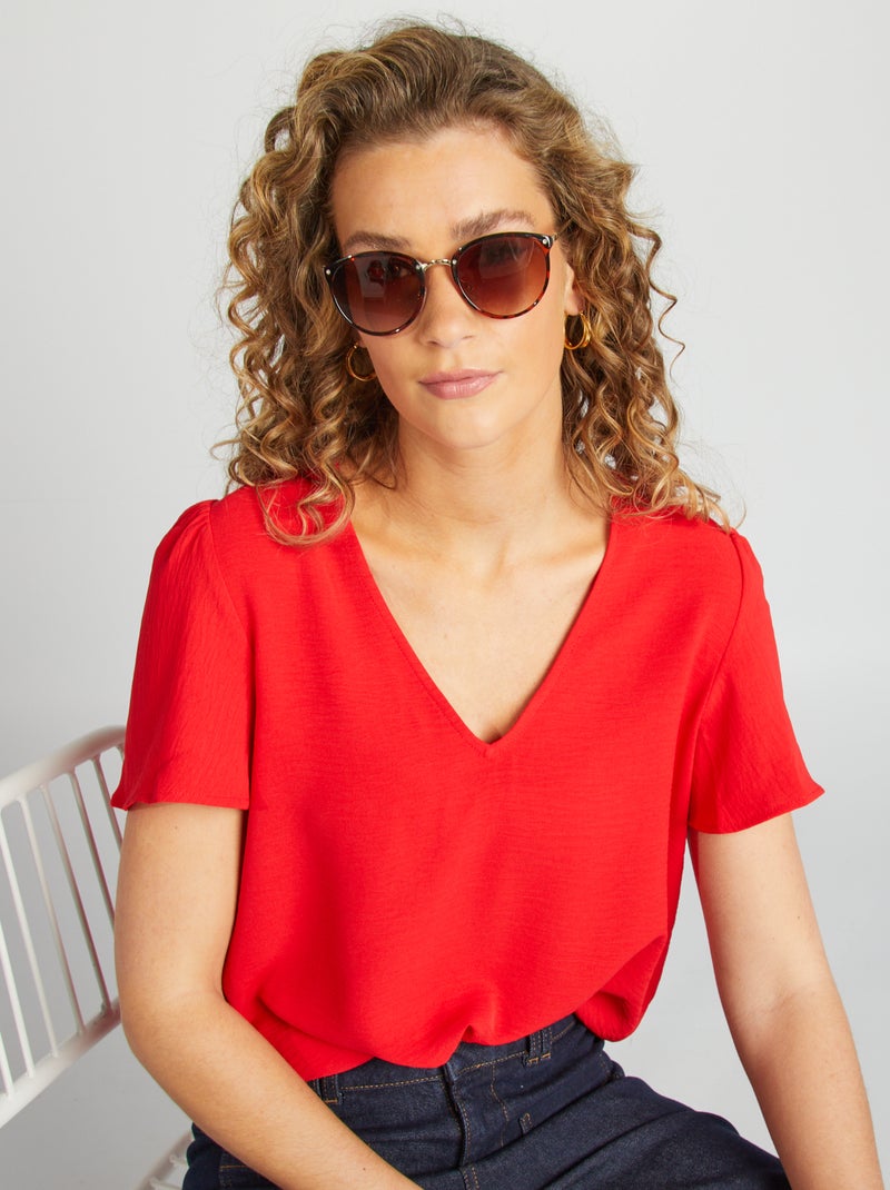 Lichte blouse met ruches rood - Kiabi
