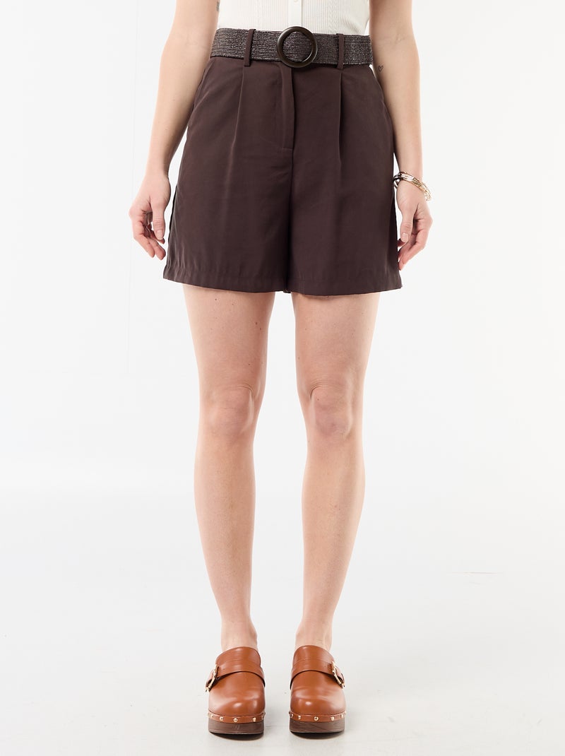 Lichte, geklede short met gespriem Bruin - Kiabi