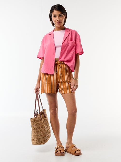 Lichte short met 2 zakken van linnenmix - Kiabi