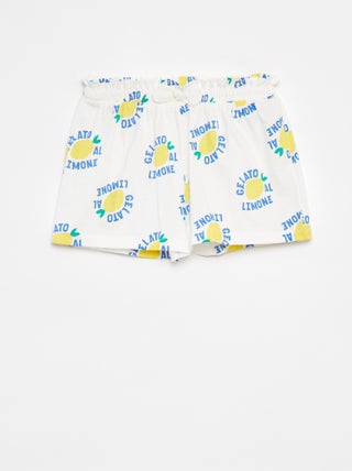 Lichte short met motiefje en strikje