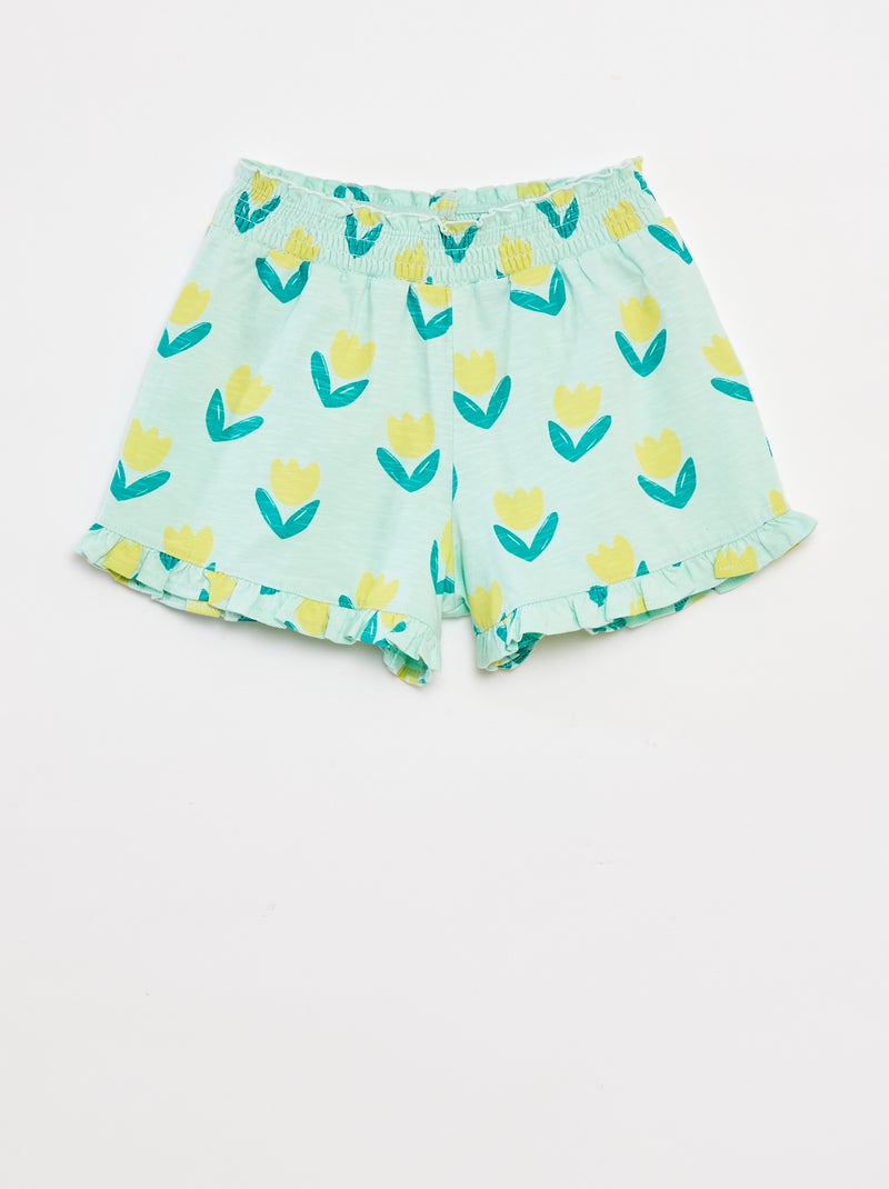 Lichte short met ruches en print BLAUW - Kiabi