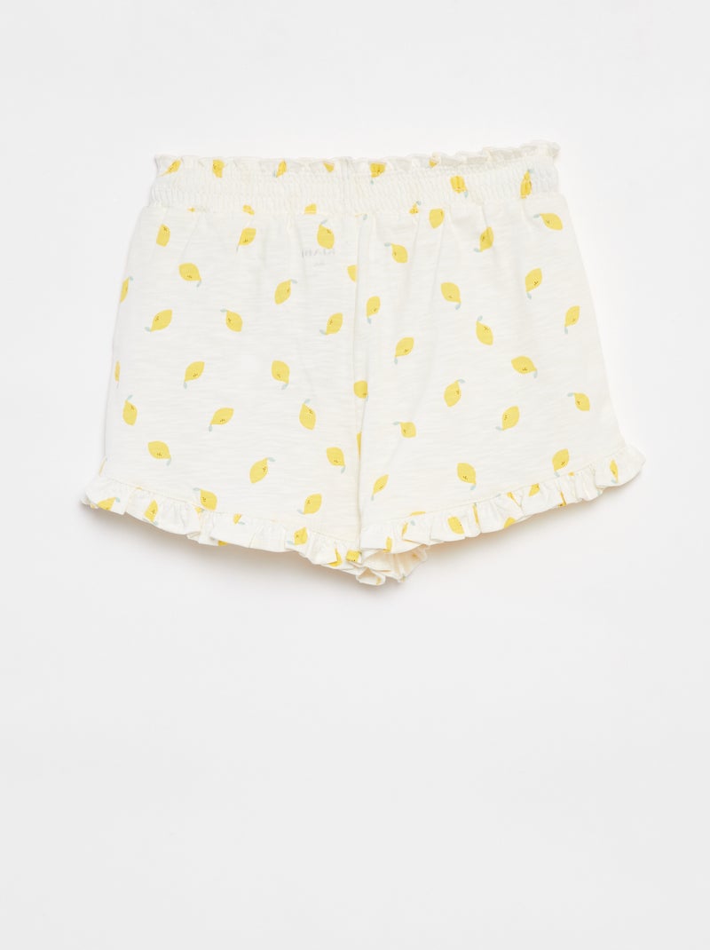 Lichte short met ruches en print WIT - Kiabi