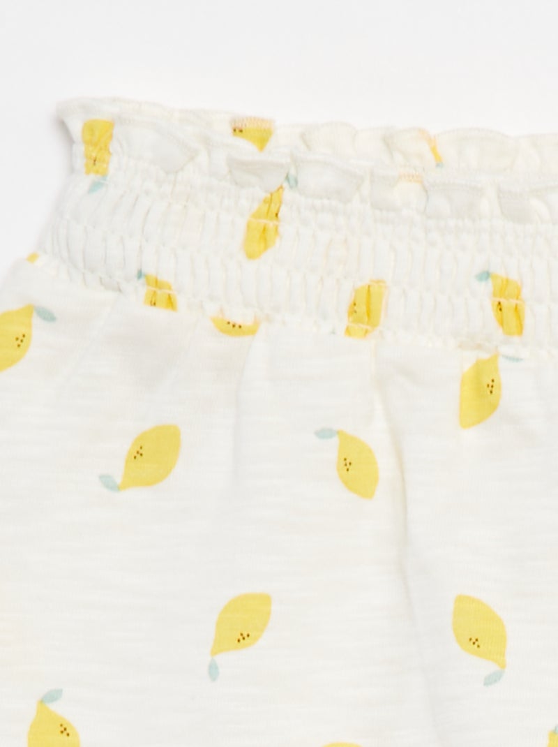 Lichte short met ruches en print WIT - Kiabi