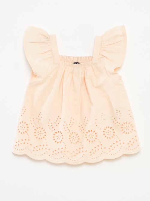 Lichte top met ruchebandjes en borduursels - Kiabi
