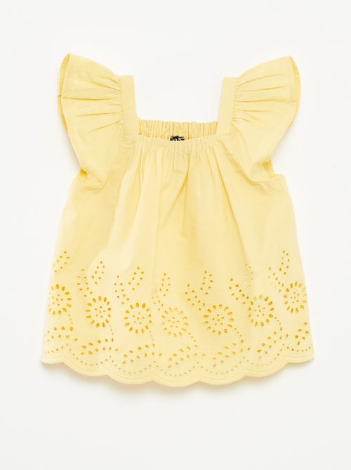Lichte top met ruchebandjes en borduursels - Kiabi