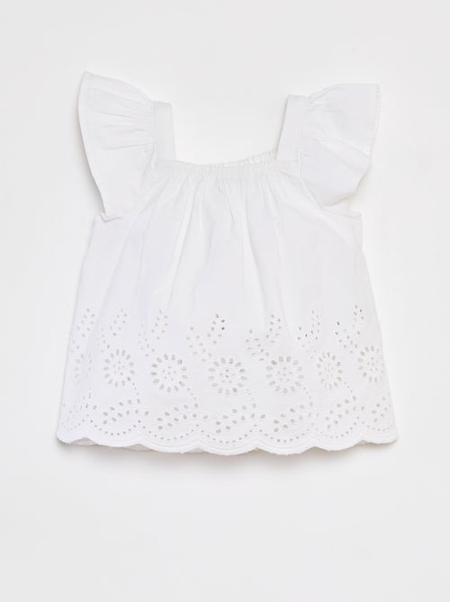 Lichte top met ruchebandjes en borduursels - Kiabi