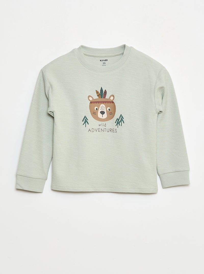 Lichte trui van stretchkatoen met print Blauw - Kiabi