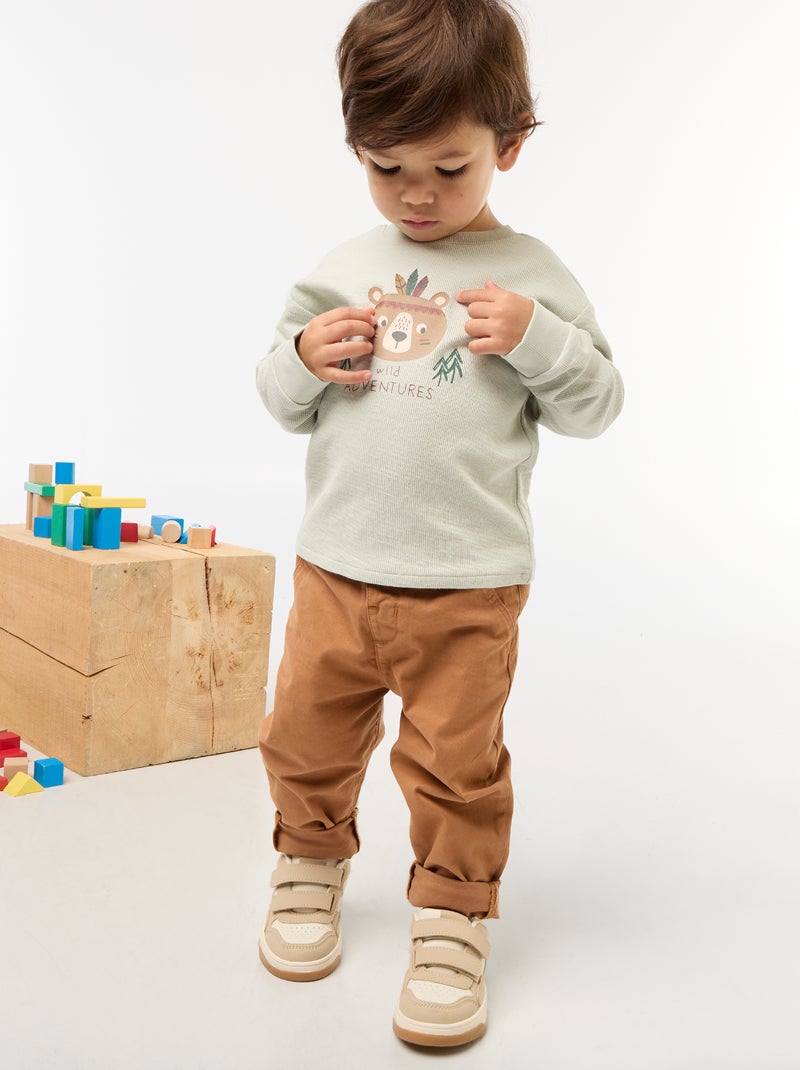 Lichte trui van stretchkatoen met print Blauw - Kiabi