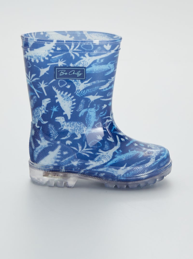 Lichtgevende regenlaarzen met dinosaurusprint BLAUW - Kiabi