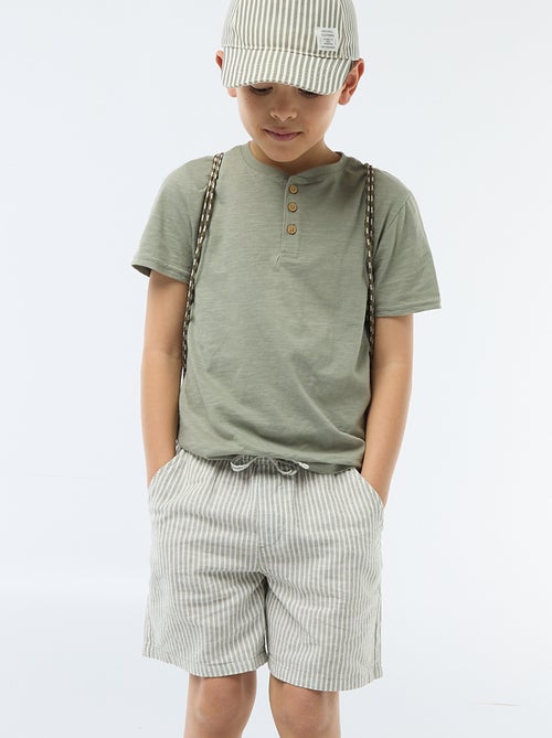 Lichtgewicht gestreepte short van linnenmix - Kiabi