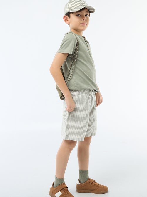 Lichtgewicht gestreepte short van linnenmix - Kiabi