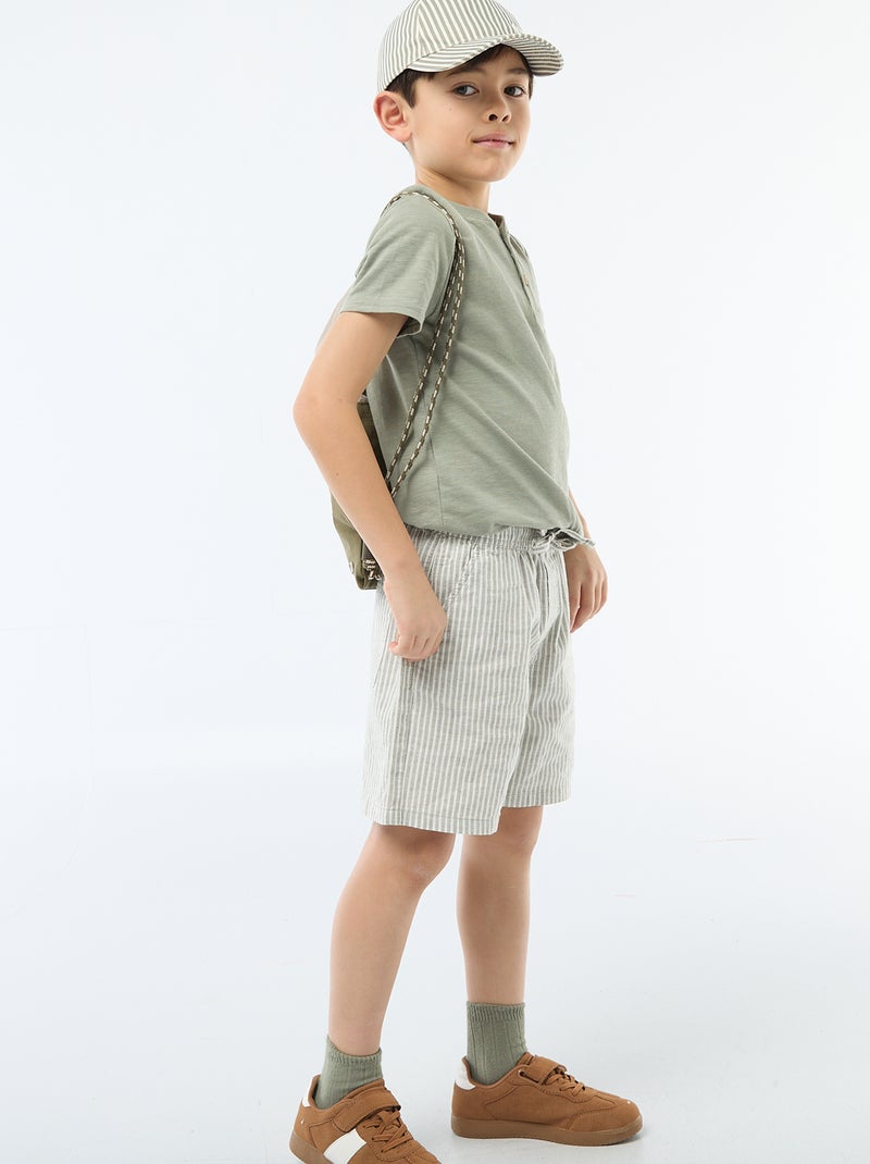 Lichtgewicht gestreepte short van linnenmix Kaki - Kiabi
