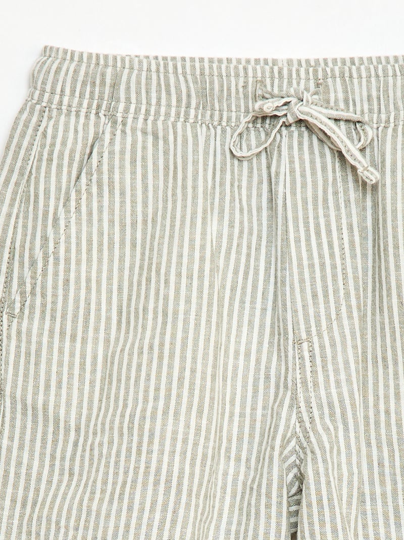 Lichtgewicht gestreepte short van linnenmix Kaki - Kiabi