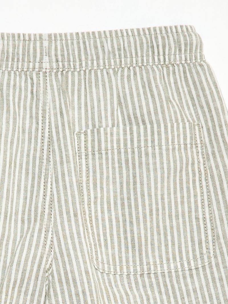 Lichtgewicht gestreepte short van linnenmix Kaki - Kiabi