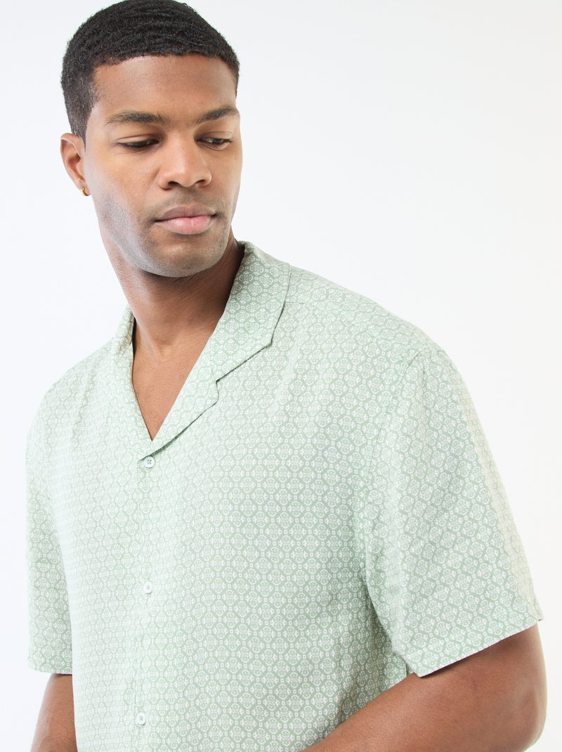 Lichtgewicht overhemd met korte mouwen en motief Groen - Kiabi