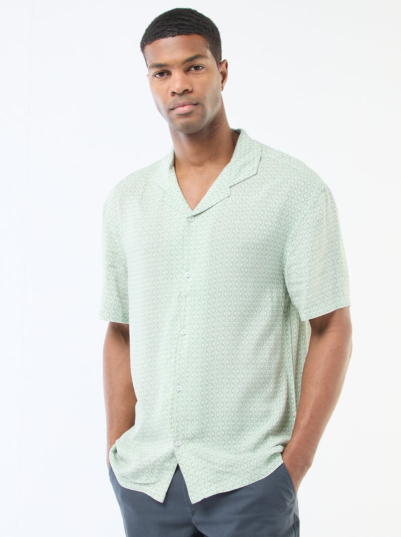 Lichtgewicht overhemd met korte mouwen en motief Groen - Kiabi