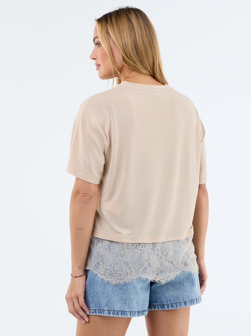 Lichtgewicht T-shirt met kanten onderkant Biege - Kiabi