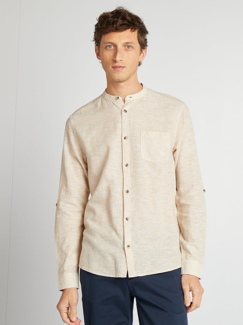 Liinnen overhemd met Maokraag BEIGE - Kiabi