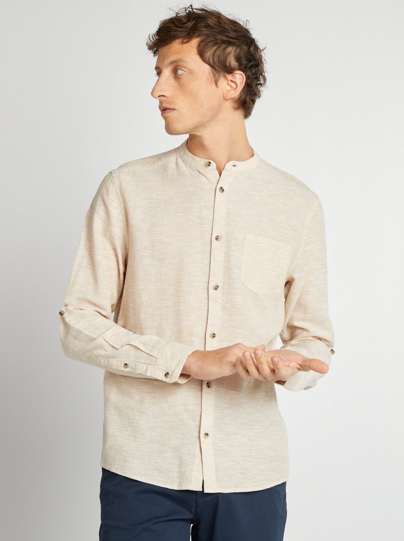 Liinnen overhemd met Maokraag BEIGE - Kiabi