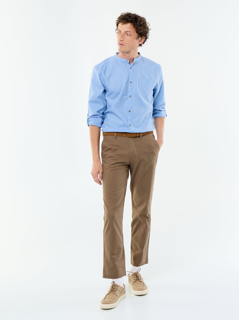 Liinnen overhemd met Maokraag Blauw - Kiabi