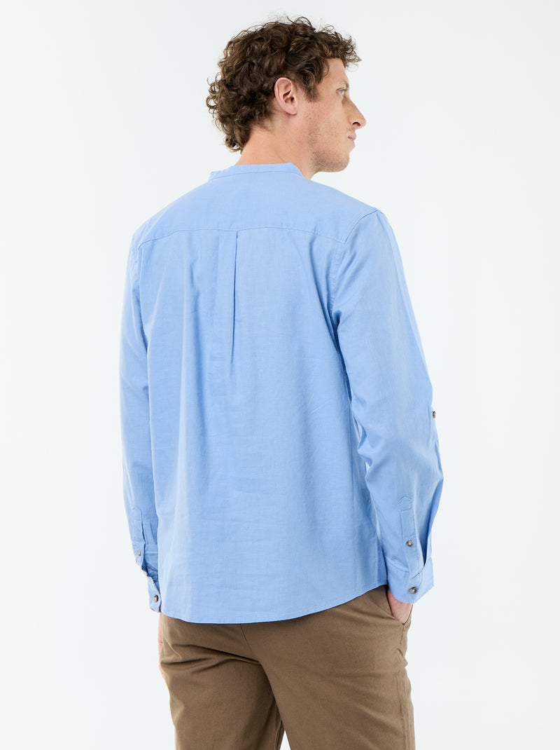 Liinnen overhemd met Maokraag Blauw - Kiabi