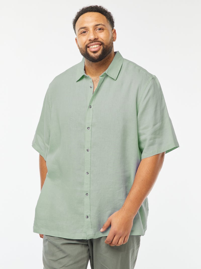 Linnen blouse met korte mouw Groen - Kiabi