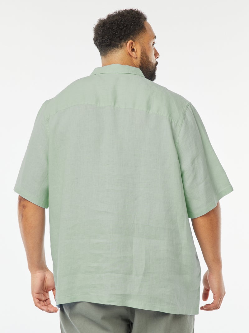 Linnen blouse met korte mouw Groen - Kiabi