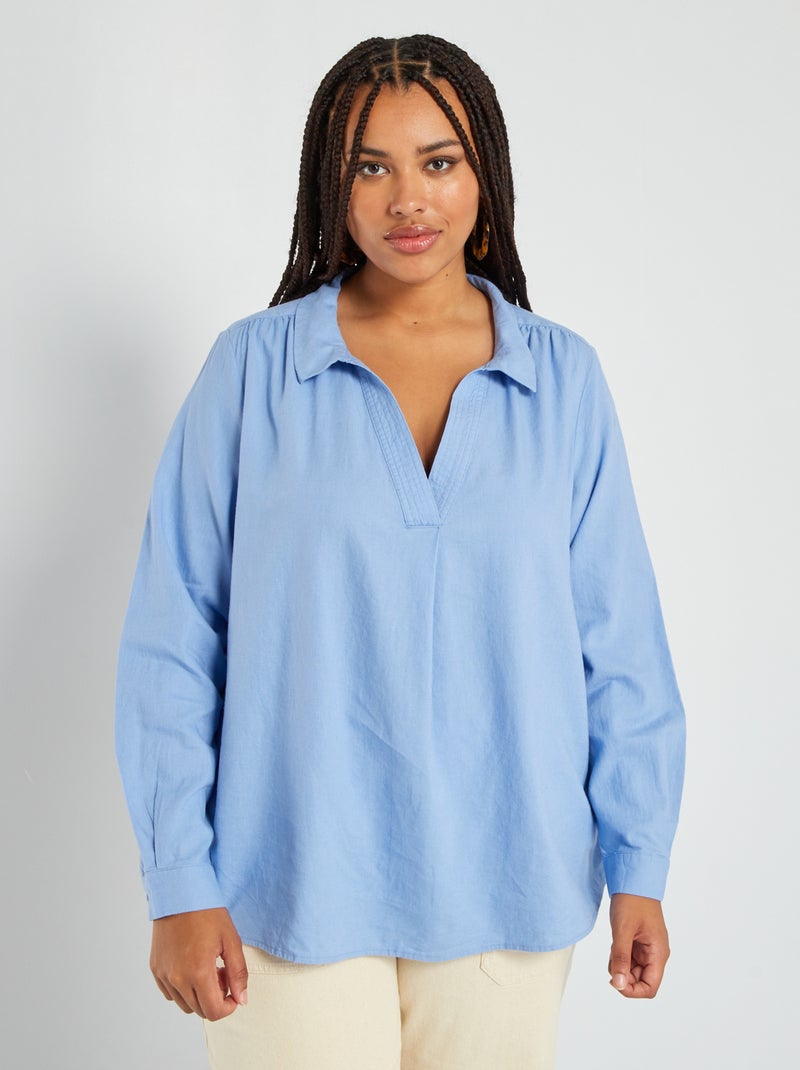 Linnen blouse met V-hals BLAUW - Kiabi