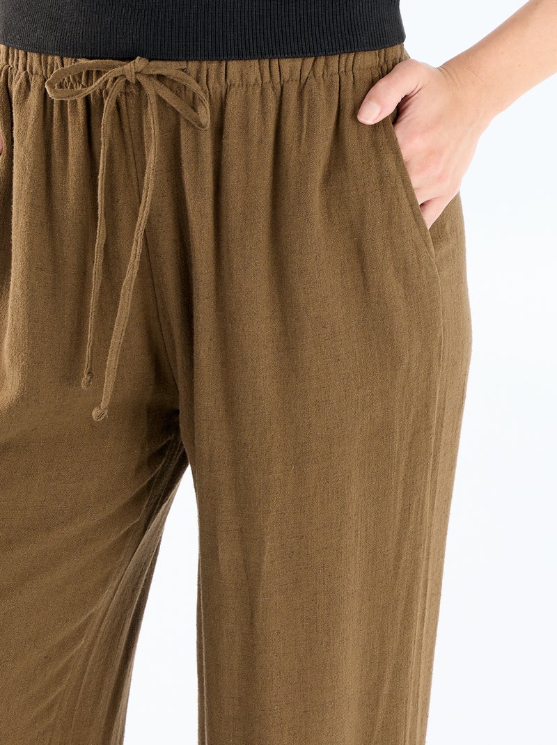 Linnen broek met 2 zakken Bruin - Kiabi