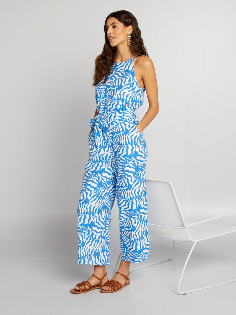 Linnen jumpsuit met print BLAUW - Kiabi