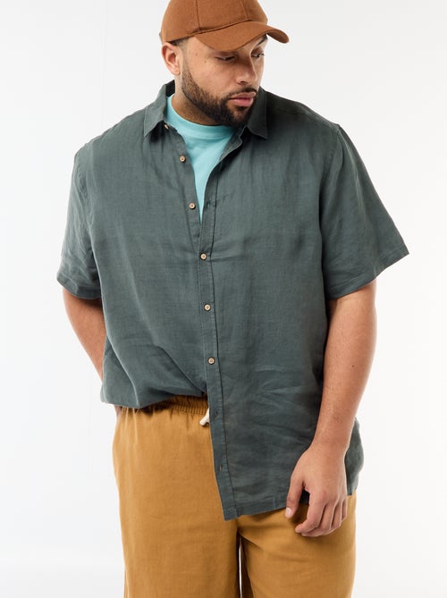 Linnen overhemd met korte mouwen - Kiabi