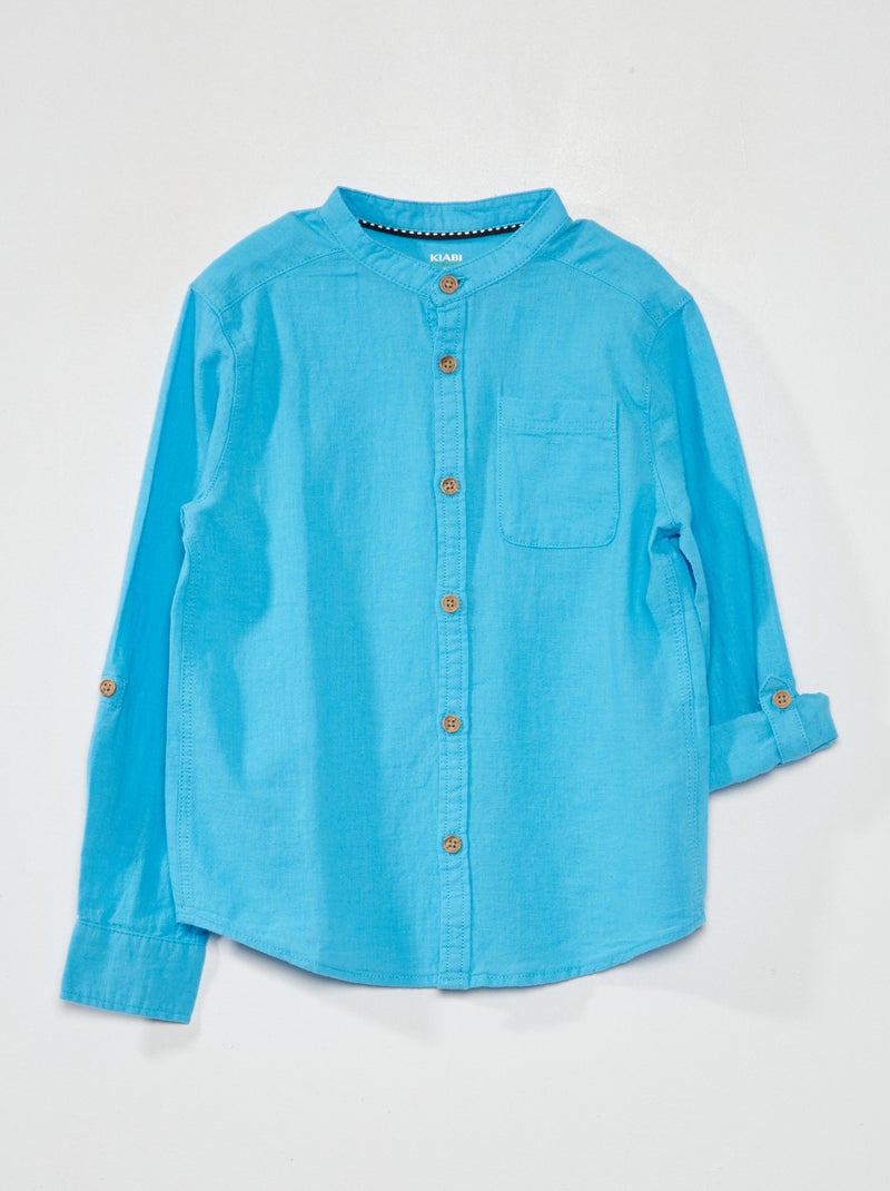 Linnen overhemd met maokraag BLAUW - Kiabi