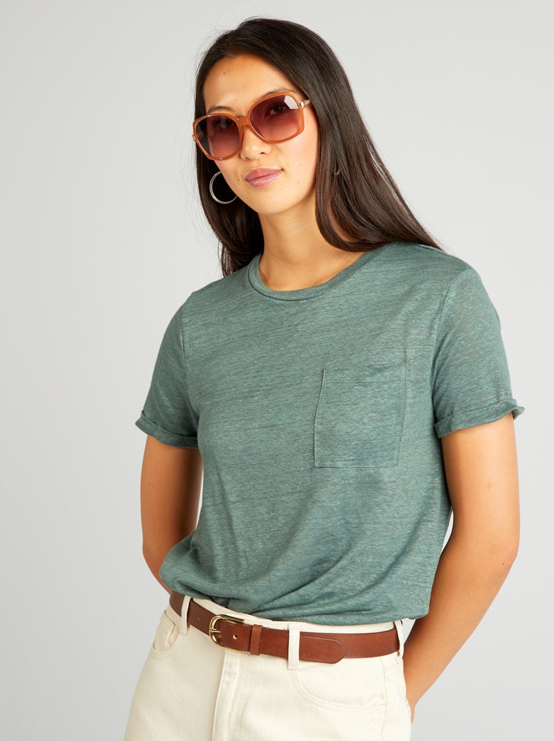 Linnen T-shirt GROEN - Kiabi