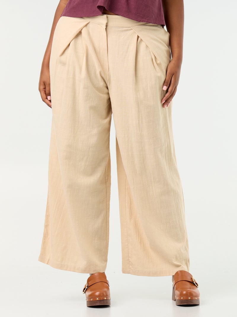 Linnenmix wide leg-broek Biege - Kiabi