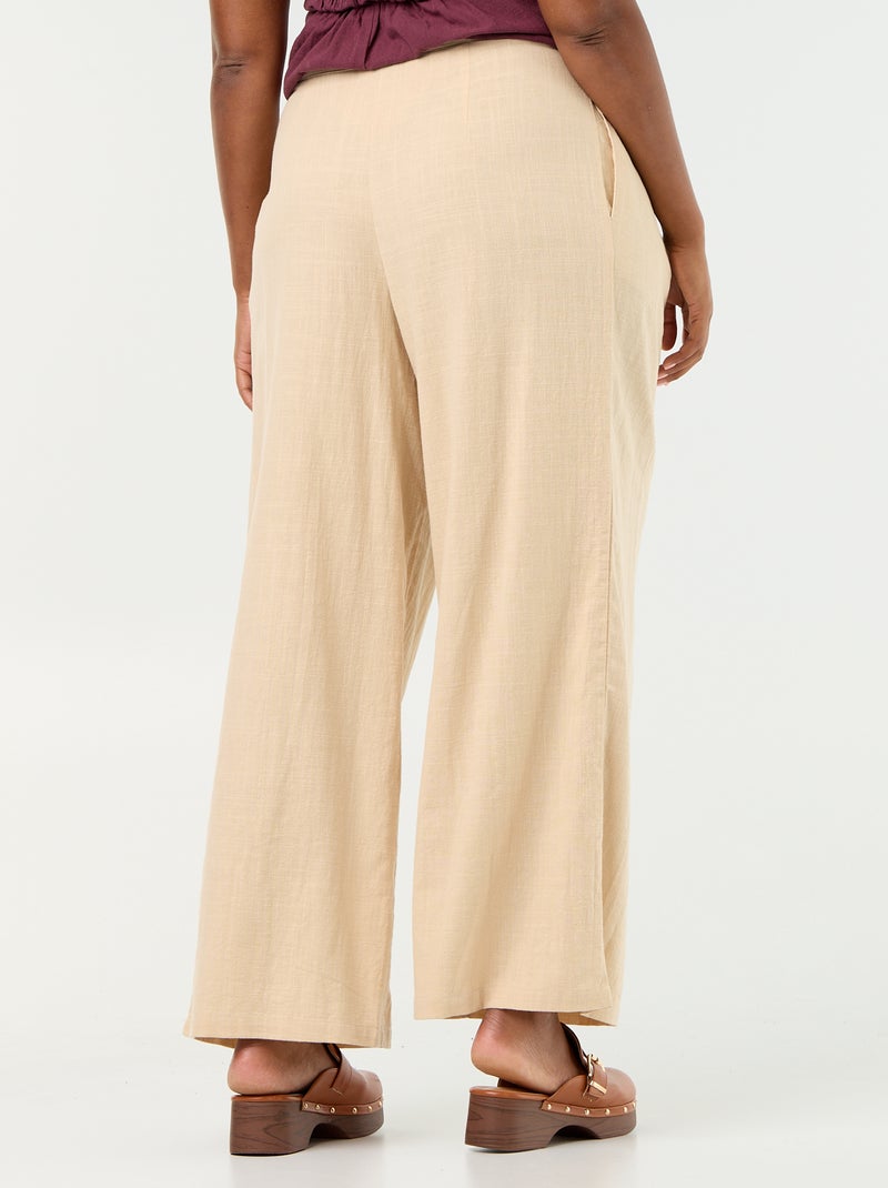 Linnenmix wide leg-broek Biege - Kiabi