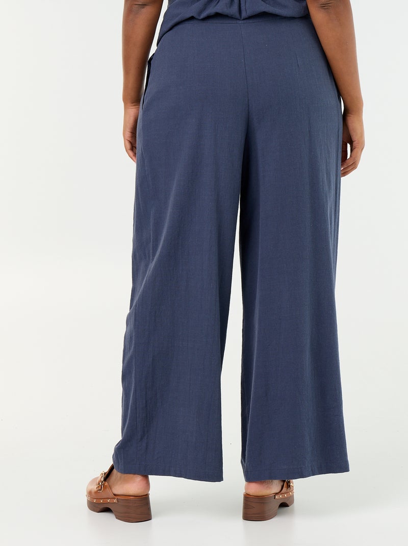 Linnenmix wide leg-broek Blauw - Kiabi