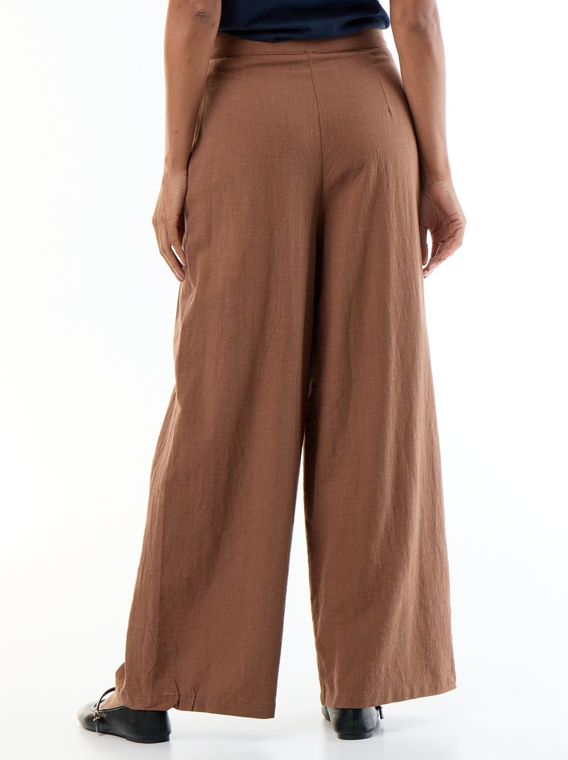Linnenmix wide leg-broek Bruin - Kiabi