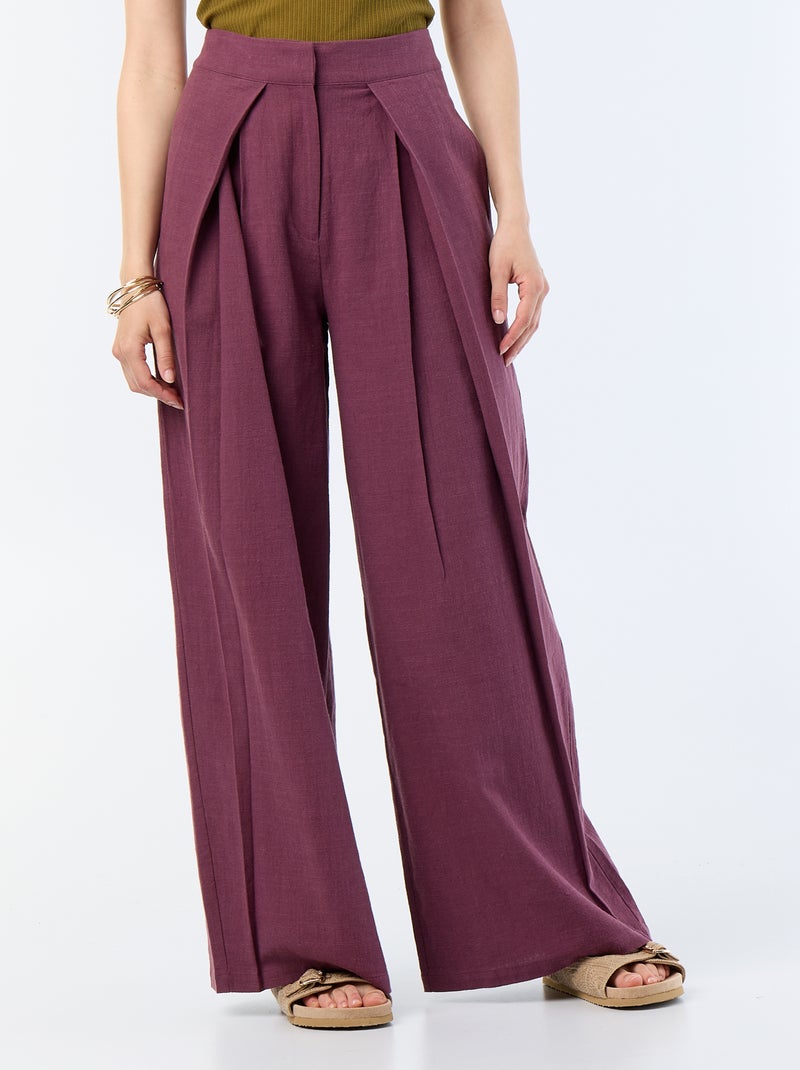 Linnenmix wide leg-broek Paars - Kiabi