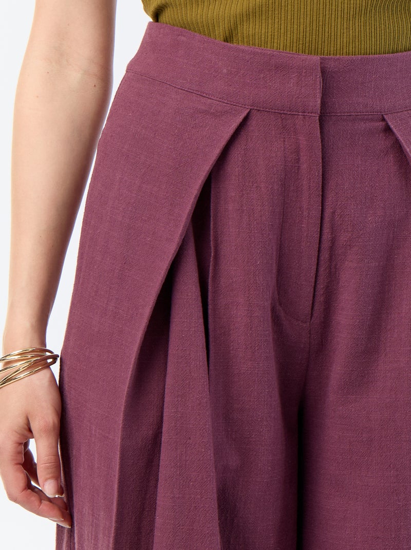 Linnenmix wide leg-broek Paars - Kiabi