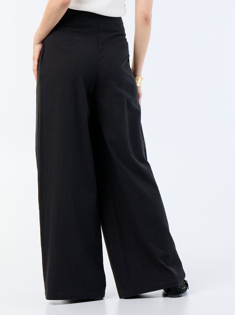 Linnenmix wide leg-broek Zwart - Kiabi