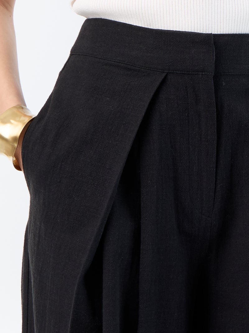 Linnenmix wide leg-broek Zwart - Kiabi