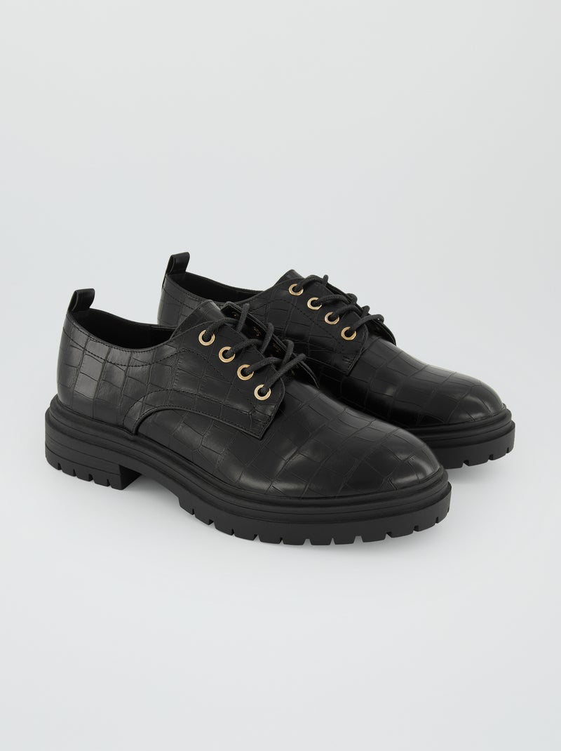Loafers met vetersluiting en dikke zool ZWART - Kiabi