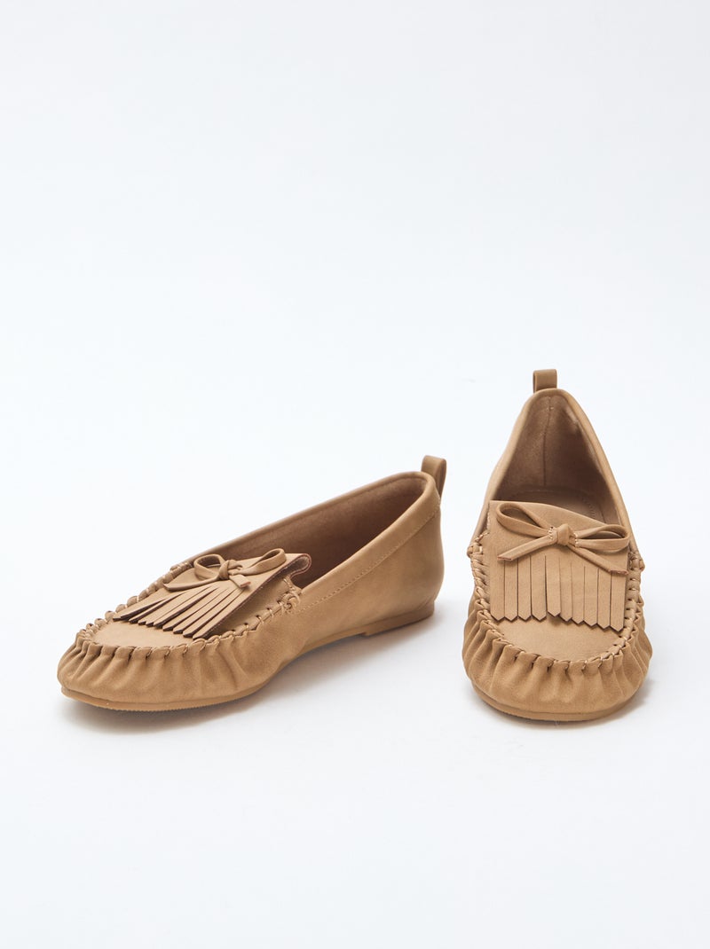 Loafers van suedine met franje Biege - Kiabi