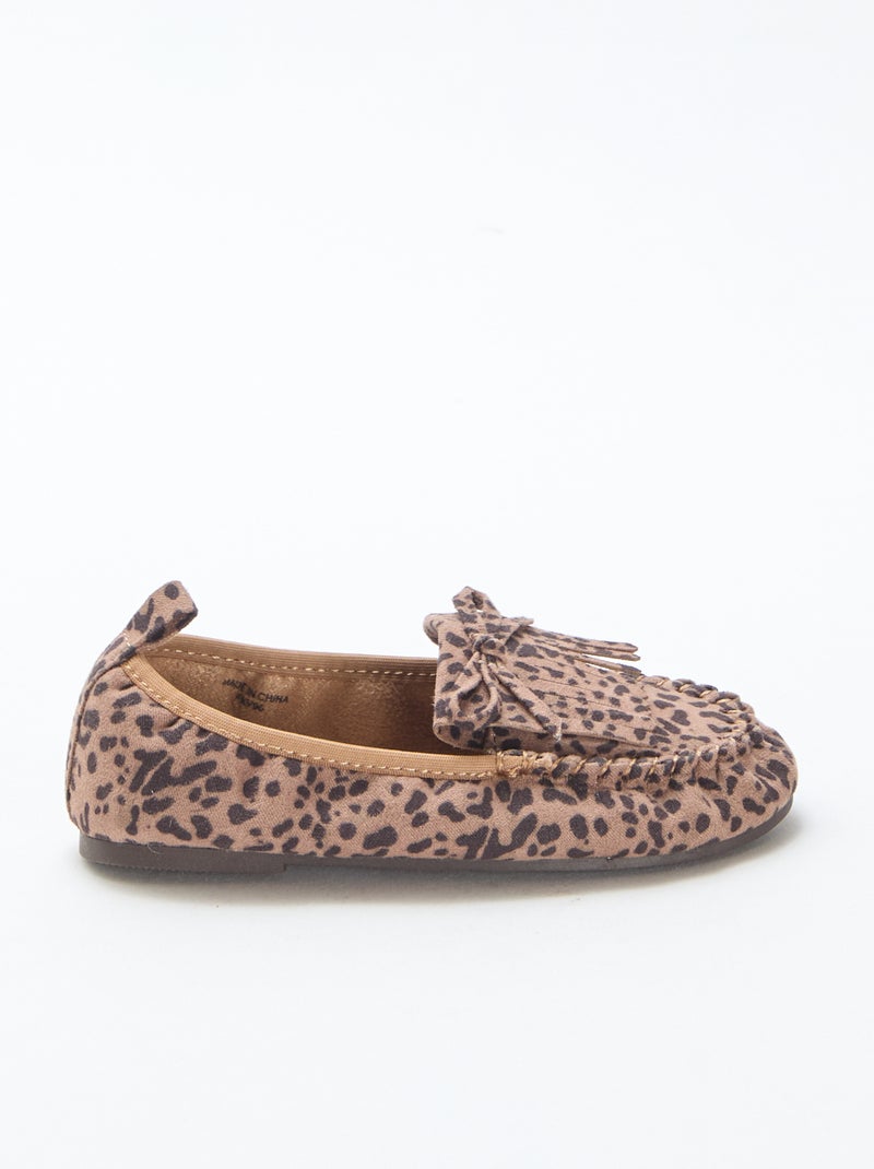 Loafers van suèdine met luipaardprint Bruin - Kiabi