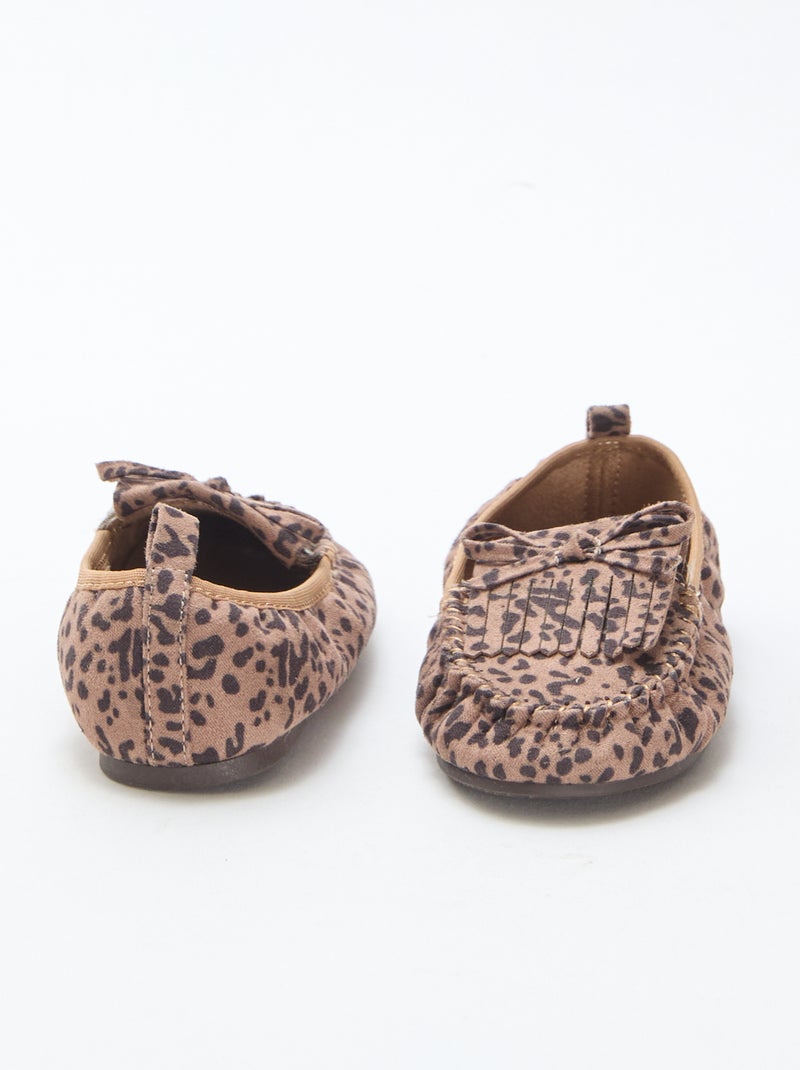 Loafers van suèdine met luipaardprint Bruin - Kiabi